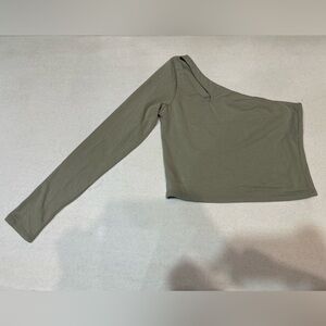 (S) Abercrombie and Fitch Olive Green Off-the-Shoulder Long Sleeve Crop Top